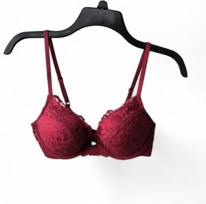 Victoria's Secret Burgundy Bombshell Plunge Sexy Padded Push Up Lace Bra 36A